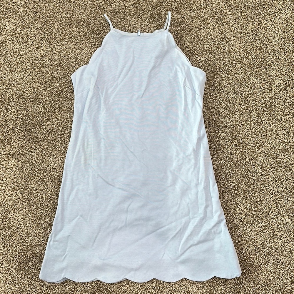 Scalloped shift dress. Light blue. Worn once. Size large.